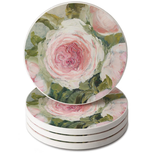 Thirstystone Aged Beauty Floral 4 Pack Absorbent Stone Coasters 4" Diameter Manufactured in the USA
