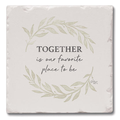 Thirstystone Favorite Place Together 4 Pack Tumbled Tile Stone Coasters 4" Square Manufactured in the USA