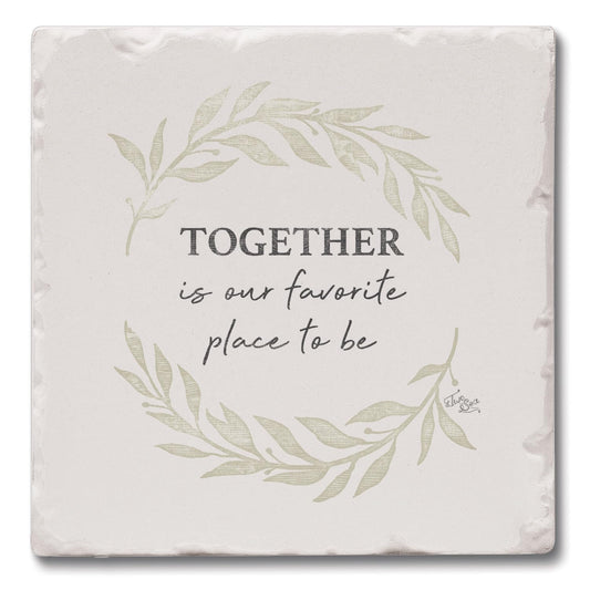Thirstystone Favorite Place Together 4 Pack Tumbled Tile Stone Coasters 4" Square Manufactured in the USA