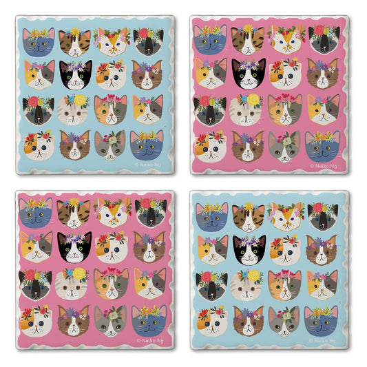 Thirstystone Cats with Crowns 4-Pack Tumbled Tile Stone Coasters 4" Square