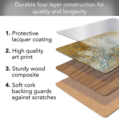 CounterArt A Thousand Lifetimes Premium Decorative Hardboard Tabletop Placemats 4-Pack Manufactured in The USA Heat Tolerant and Easily Wipes Clean