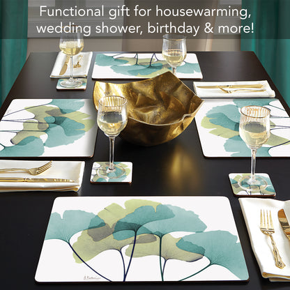 CounterArt Gingko Premium Decorative Hardboard Tabletop Placemats 4-Pack Manufactured in The USA Heat Tolerant and Easily Wipes Clean