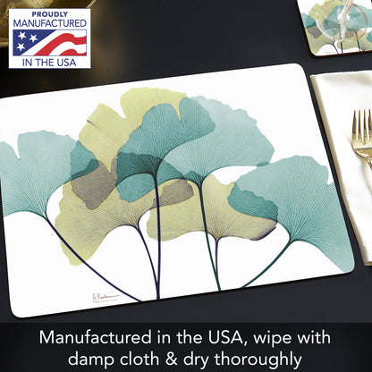CounterArt Gingko Premium Decorative Hardboard Tabletop Placemats 4-Pack Manufactured in The USA Heat Tolerant and Easily Wipes Clean