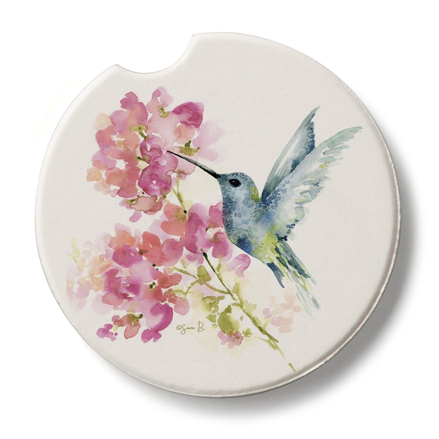 Thirstystone Hummingbird Watercolor Absorbent Stone Coaster for Vehicle Cup Holder 2.6” Diameter Manufactured in The USA