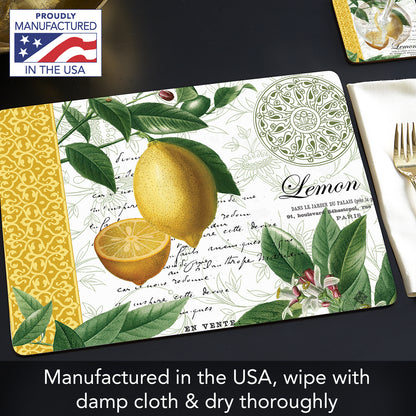 Cala Home Citron Premium Decorative Hardboard Tabletop Placemats 4-Pack Manufactured in The USA Heat Tolerant and Easily Wipes Clean