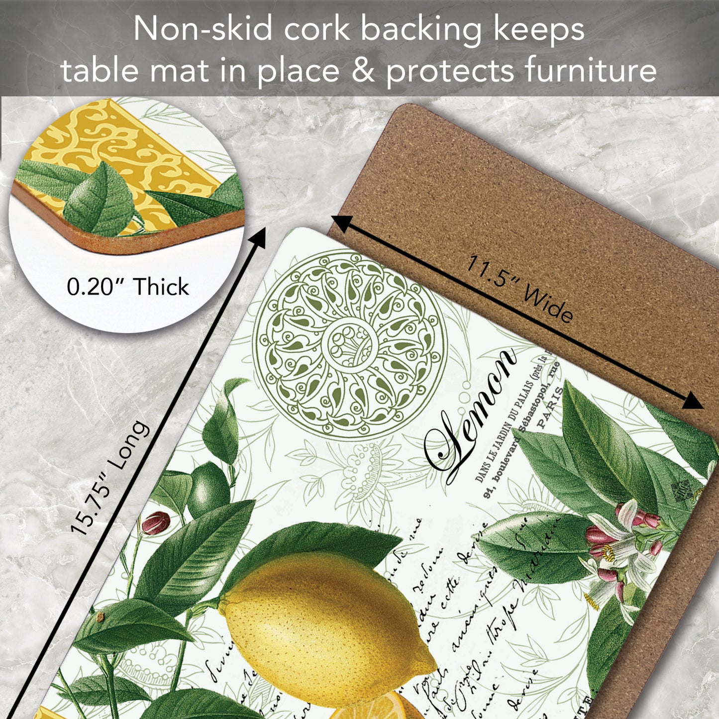 Cala Home Citron Premium Decorative Hardboard Tabletop Placemats 4-Pack Manufactured in The USA Heat Tolerant and Easily Wipes Clean