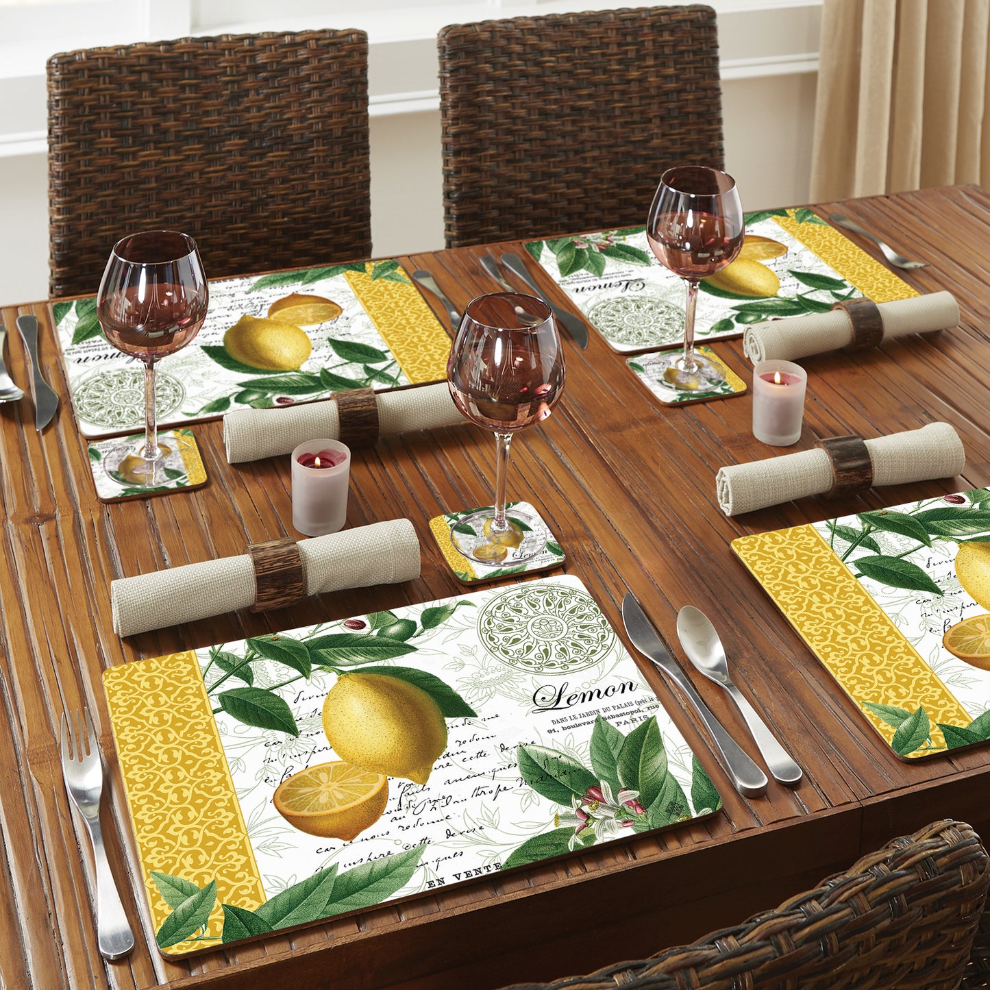 Cala Home Citron Premium Decorative Hardboard Tabletop Placemats 4-Pack Manufactured in The USA Heat Tolerant and Easily Wipes Clean