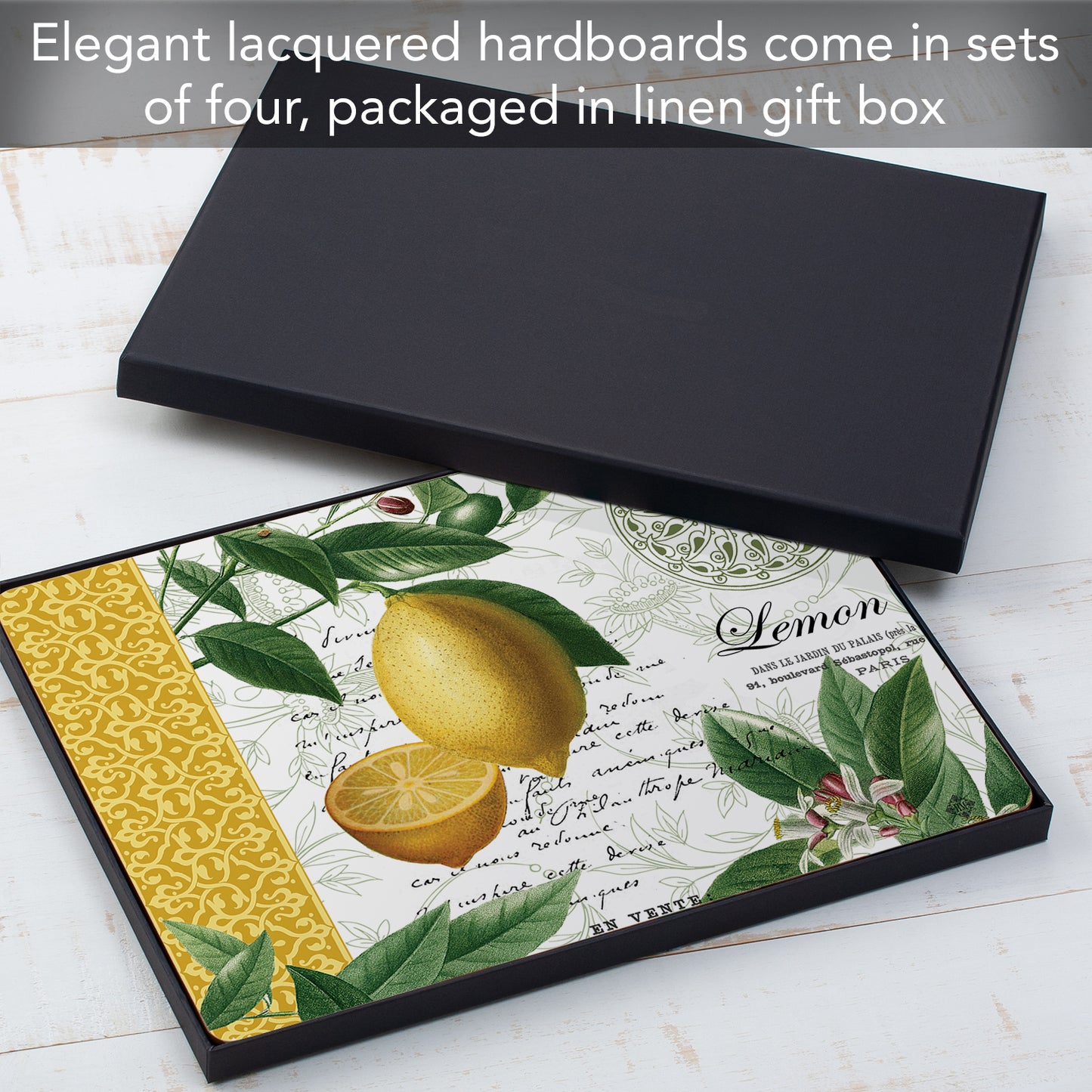 Cala Home Citron Premium Decorative Hardboard Tabletop Placemats 4-Pack Manufactured in The USA Heat Tolerant and Easily Wipes Clean