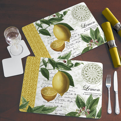 Cala Home Citron Premium Decorative Hardboard Tabletop Placemats 4-Pack Manufactured in The USA Heat Tolerant and Easily Wipes Clean