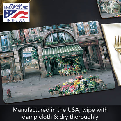 Cala Home Village Square Premium Decorative Hardboard Tabletop Placemats 4-Pack Manufactured in The USA Heat Tolerant and Easily Wipes Clean
