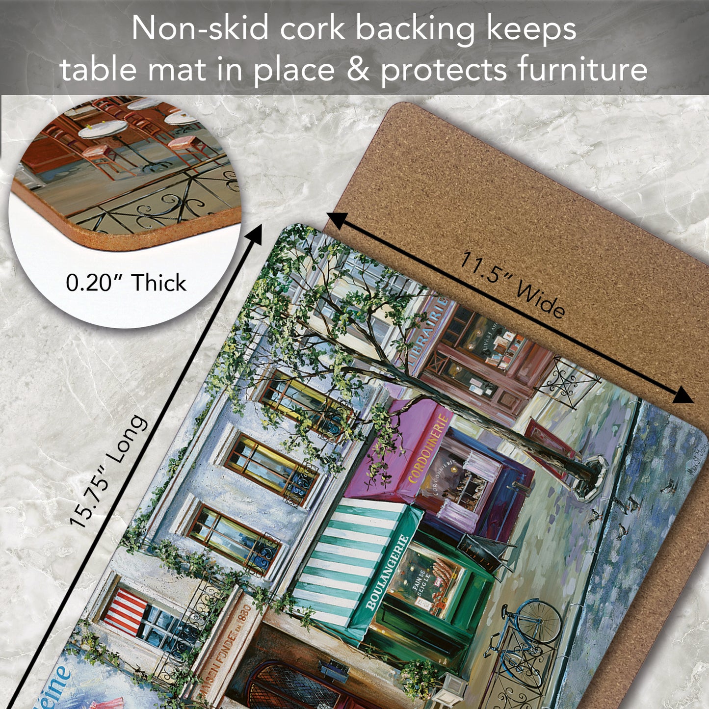 Cala Home Village Square Premium Decorative Hardboard Tabletop Placemats 4-Pack Manufactured in The USA Heat Tolerant and Easily Wipes Clean
