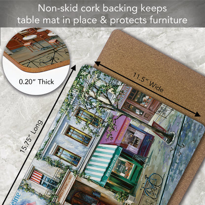 Cala Home Village Square Premium Decorative Hardboard Tabletop Placemats 4-Pack Manufactured in The USA Heat Tolerant and Easily Wipes Clean