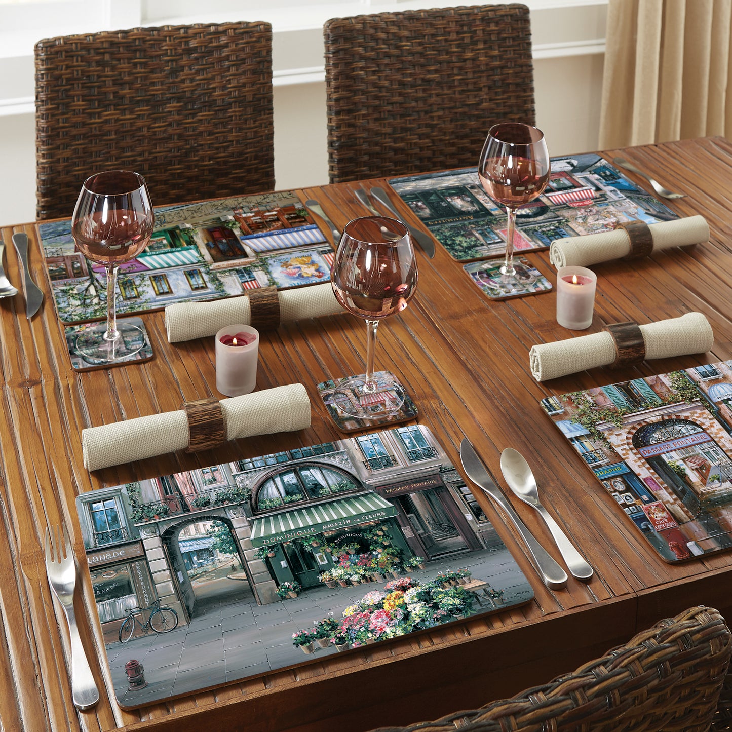 Cala Home Village Square Premium Decorative Hardboard Tabletop Placemats 4-Pack Manufactured in The USA Heat Tolerant and Easily Wipes Clean