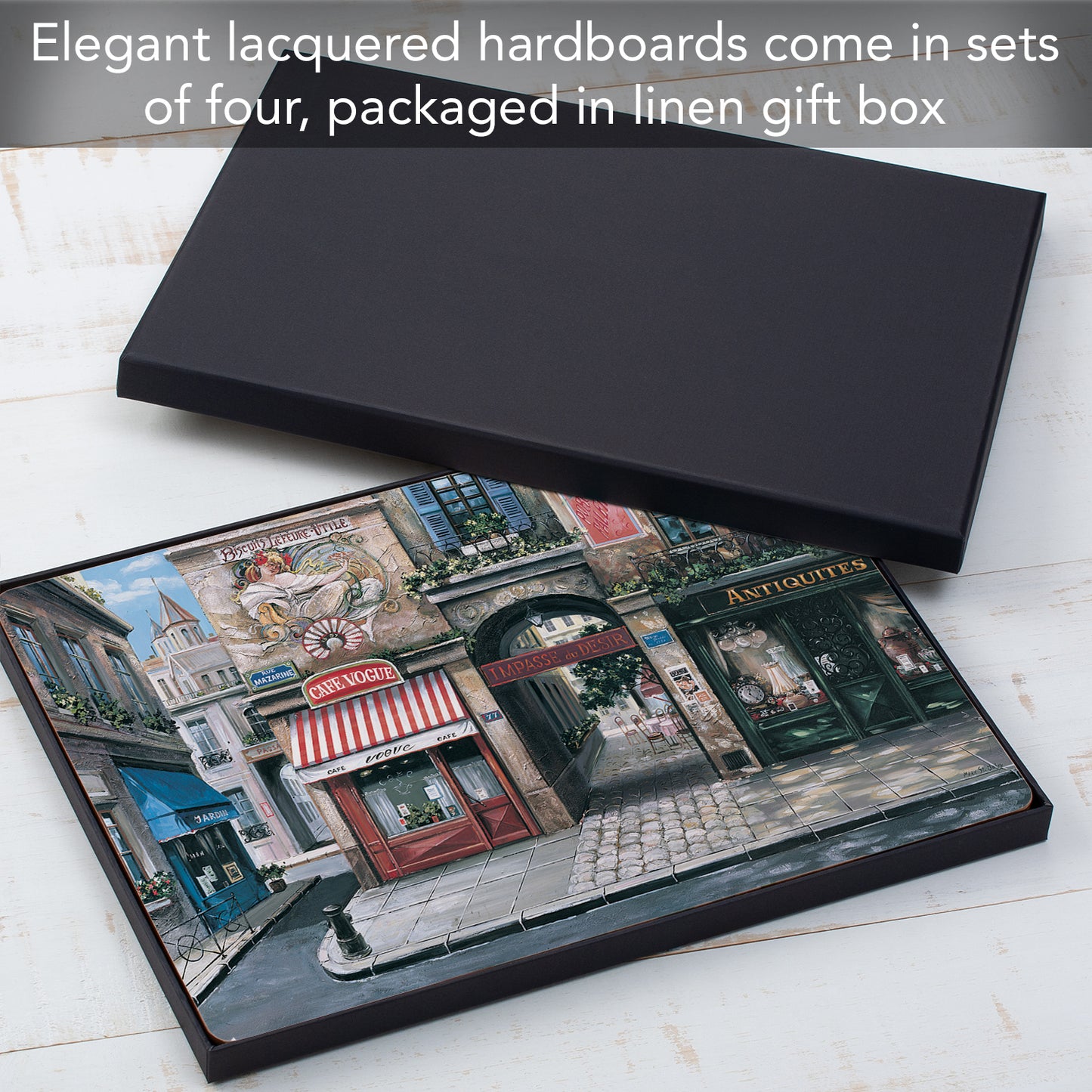 Cala Home Village Square Premium Decorative Hardboard Tabletop Placemats 4-Pack Manufactured in The USA Heat Tolerant and Easily Wipes Clean