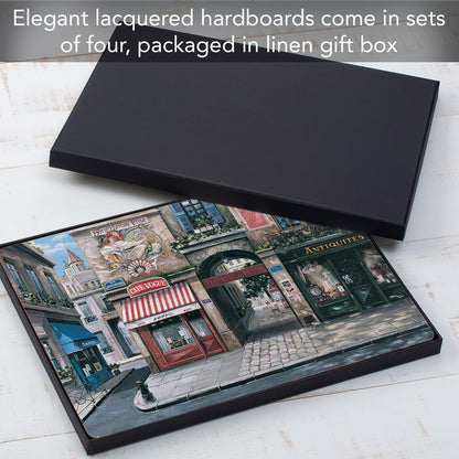 Cala Home Village Square Premium Decorative Hardboard Tabletop Placemats 4-Pack Manufactured in The USA Heat Tolerant and Easily Wipes Clean
