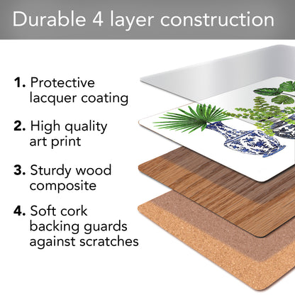 Cala Home Blue Delft Vases Premium Decorative Hardboard Tabletop Placemats 4-Pack Manufactured in The USA Heat Tolerant and Easily Wipes Clean