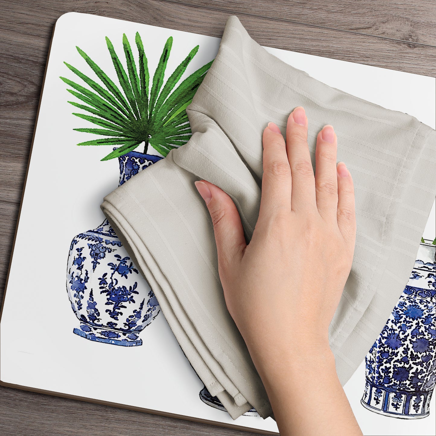 Cala Home Blue Delft Vases Premium Decorative Hardboard Tabletop Placemats 4-Pack Manufactured in The USA Heat Tolerant and Easily Wipes Clean