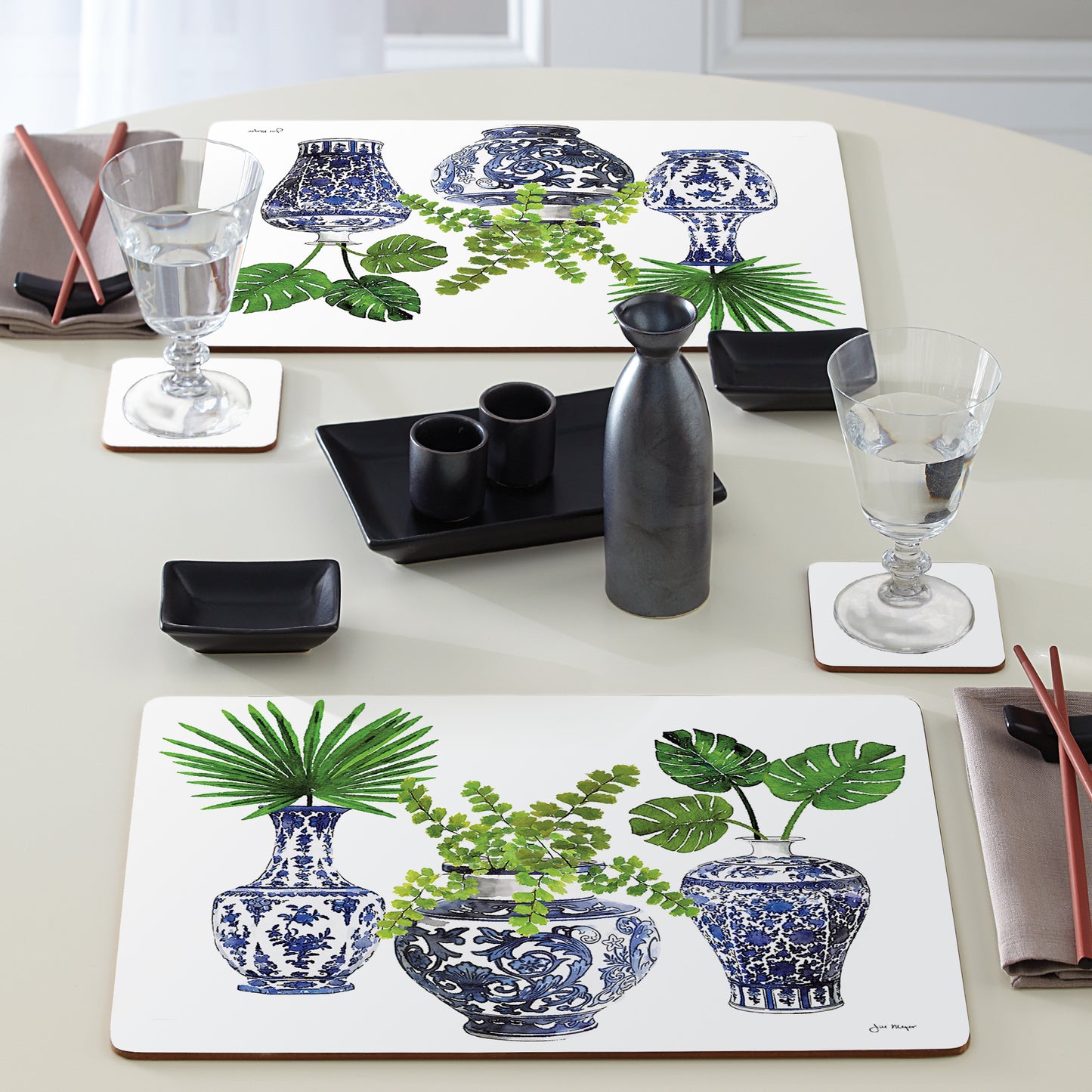 Cala Home Blue Delft Vases Premium Decorative Hardboard Tabletop Placemats 4-Pack Manufactured in The USA Heat Tolerant and Easily Wipes Clean