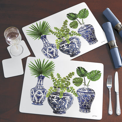 Cala Home Blue Delft Vases Premium Decorative Hardboard Tabletop Placemats 4-Pack Manufactured in The USA Heat Tolerant and Easily Wipes Clean