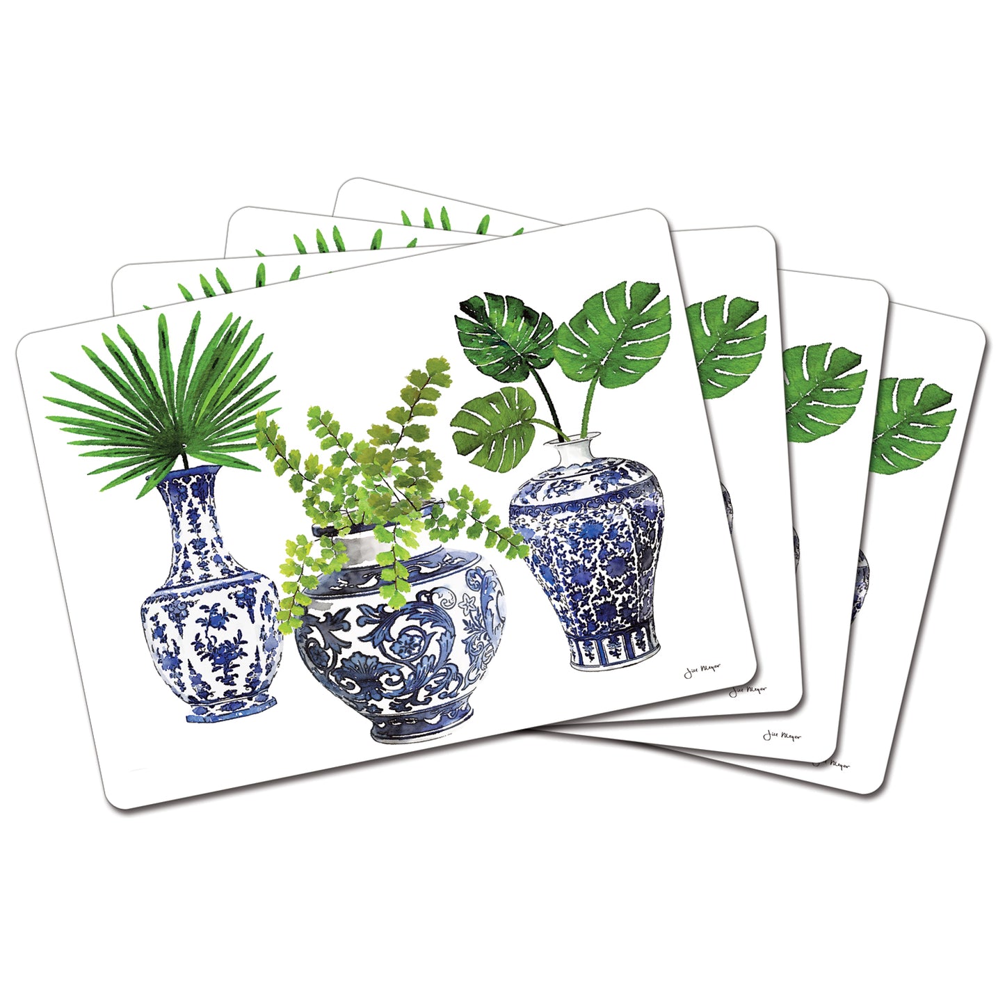 Cala Home Blue Delft Vases Premium Decorative Hardboard Placemats 4 Pack Manufactured in the USA