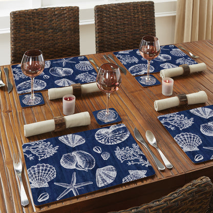 Cala Home St. Tropez Shells Decorative Hardboard Cork Back Tabletop Placemats 4 Pack Manufactured in The USA Heat Tolerant and Easily Wipes Clean