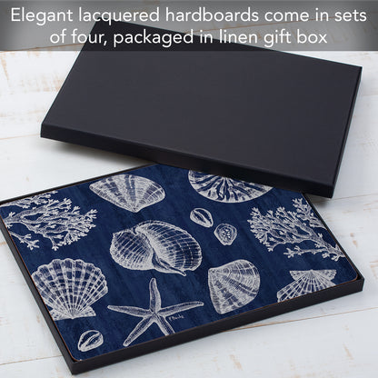 Cala Home St. Tropez Shells Decorative Hardboard Cork Back Tabletop Placemats 4 Pack Manufactured in The USA Heat Tolerant and Easily Wipes Clean