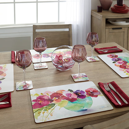 CounterArt Bowl of Blooms Premium Decorative Hardboard Tabletop Placemats 4-Pack Manufactured in The USA Heat Tolerant and Easily Wipes Clean