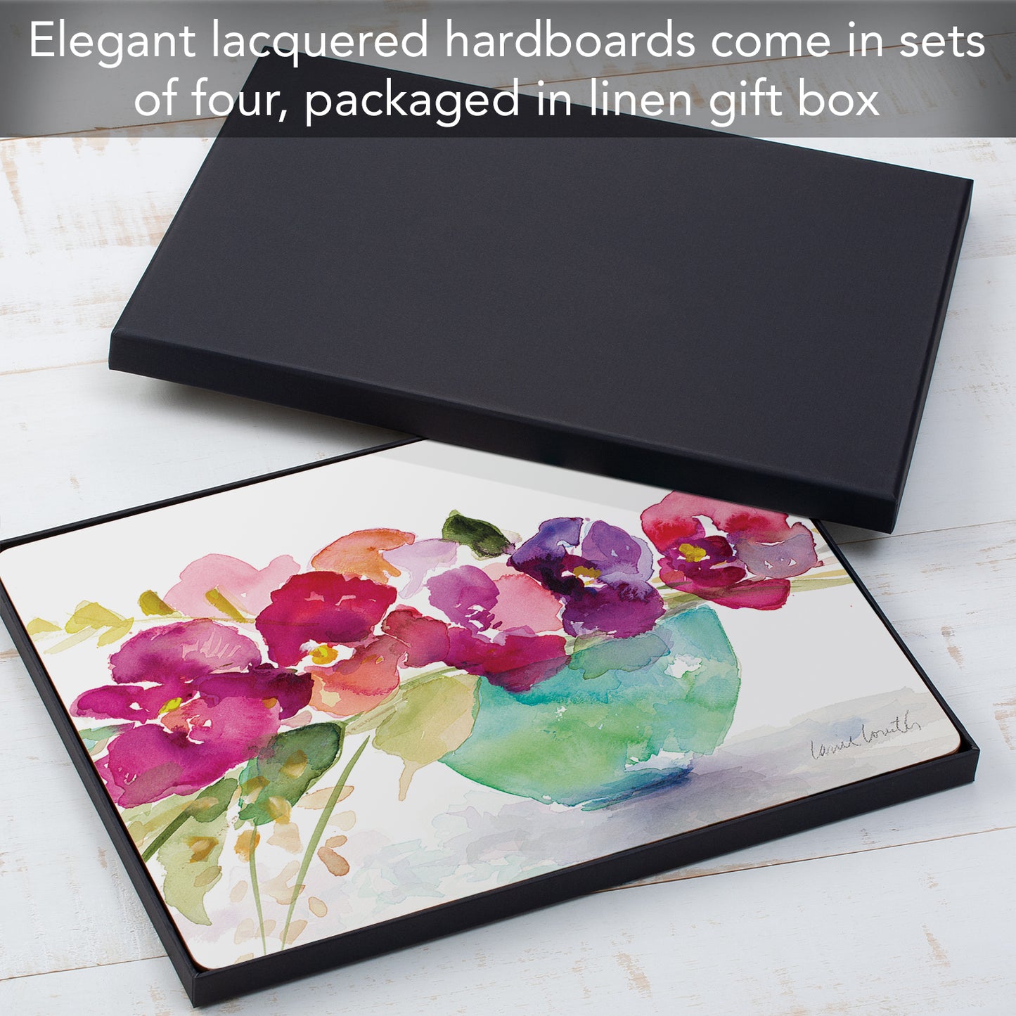 CounterArt Bowl of Blooms Premium Decorative Hardboard Tabletop Placemats 4-Pack Manufactured in The USA Heat Tolerant and Easily Wipes Clean