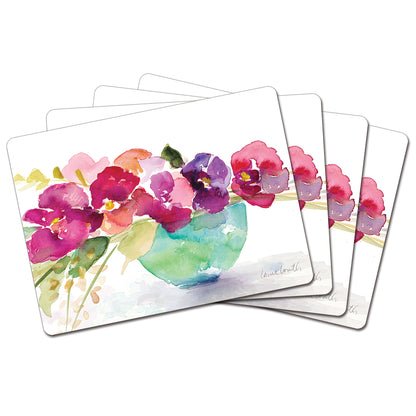 Cala Home Bowl of Blooms Premium Decorative Hardboard Placemats 4 Pack Manufactured in the USA