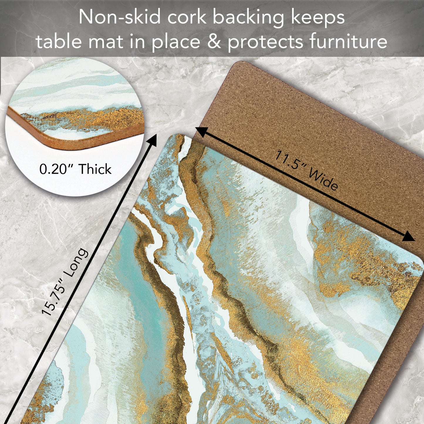 Cala Home Teal Agate Premium Decorative Hardboard Tabletop Placemats 4-Pack Manufactured in The USA Heat Tolerant and Easily Wipes Clean