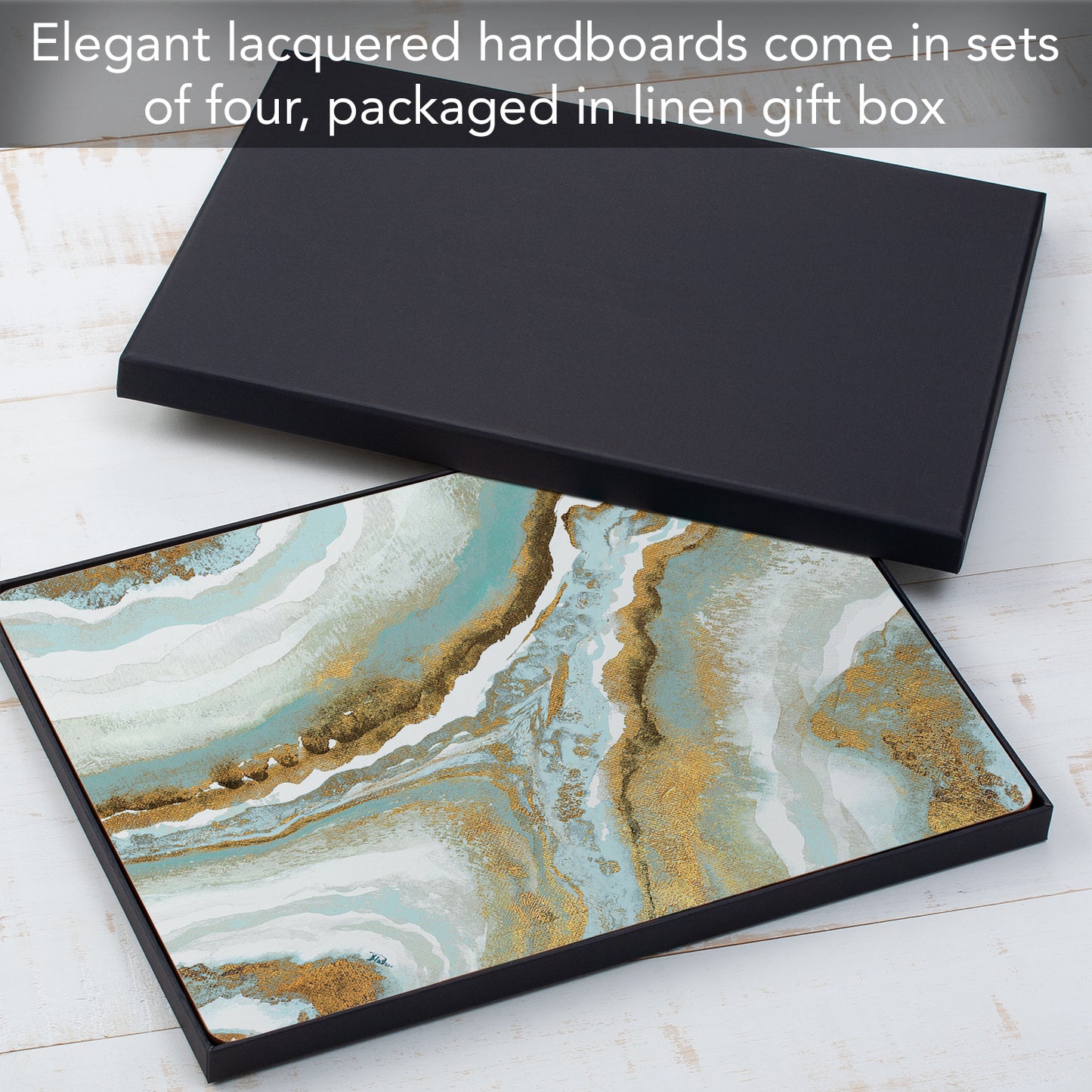Cala Home Teal Agate Premium Decorative Hardboard Tabletop Placemats 4-Pack Manufactured in The USA Heat Tolerant and Easily Wipes Clean
