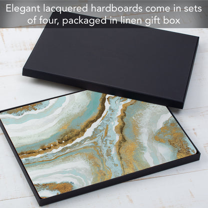 Cala Home Teal Agate Premium Decorative Hardboard Tabletop Placemats 4-Pack Manufactured in The USA Heat Tolerant and Easily Wipes Clean