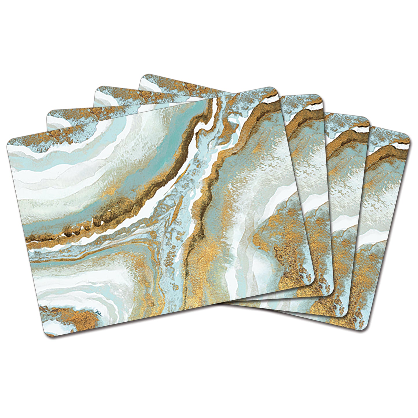 Cala Home Teal Agate Premium Decorative Hardboard Placemats 4 Pack Manufactured in the USA