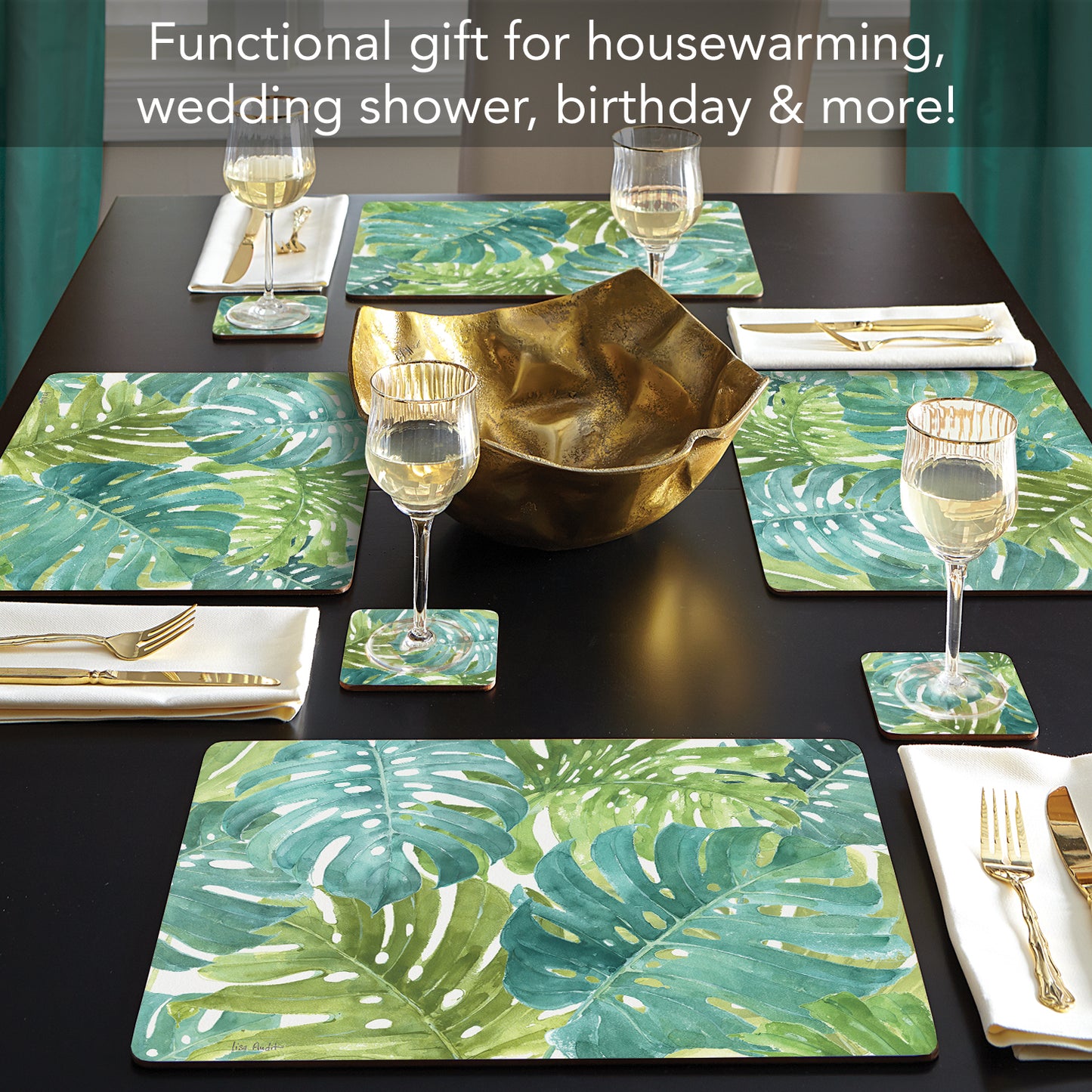 Cala Home Tropical Green Premium Decorative Hardboard Tabletop Placemats 4-Pack Manufactured in The USA Heat Tolerant and Easily Wipes Clean