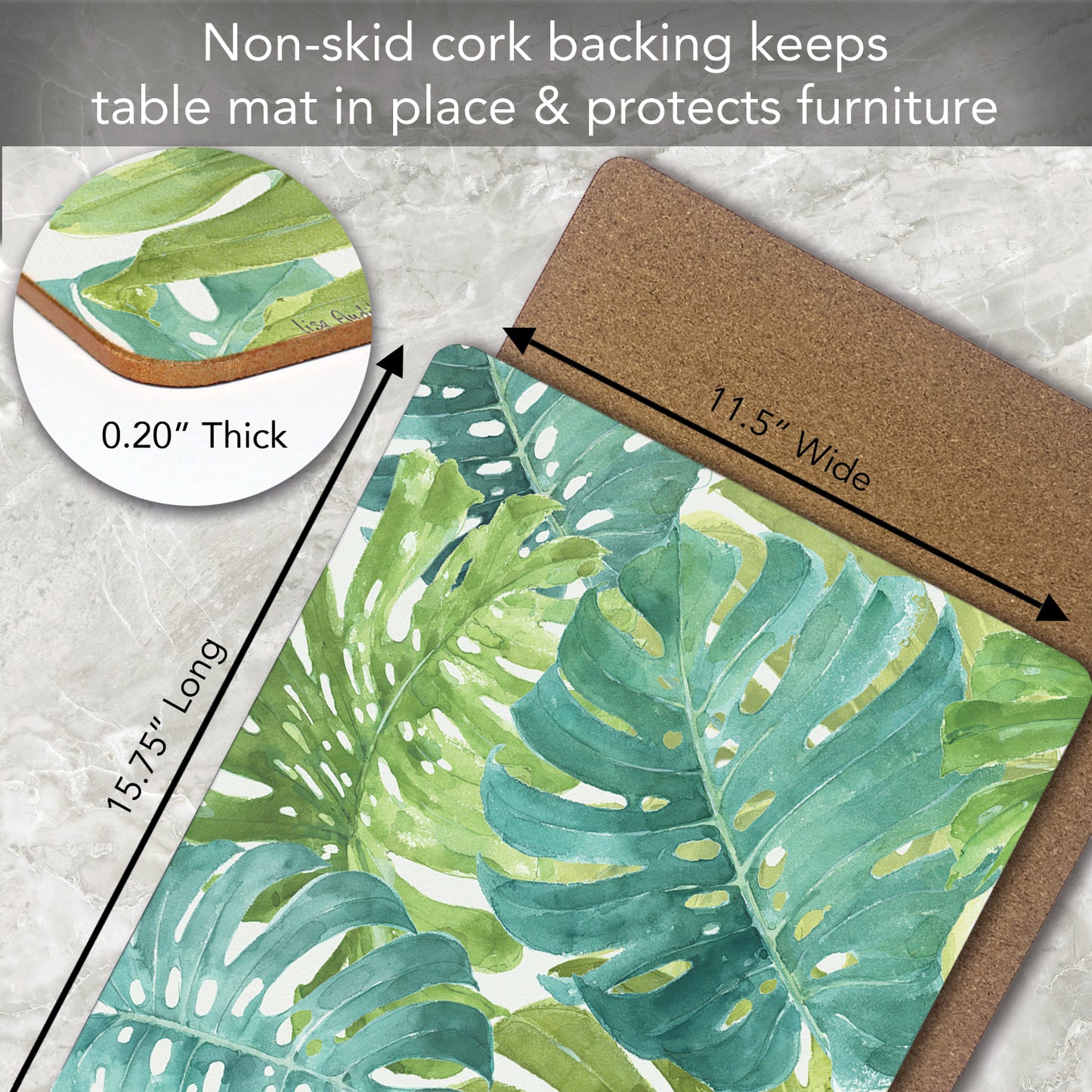 Cala Home Tropical Green Premium Decorative Hardboard Tabletop Placemats 4-Pack Manufactured in The USA Heat Tolerant and Easily Wipes Clean