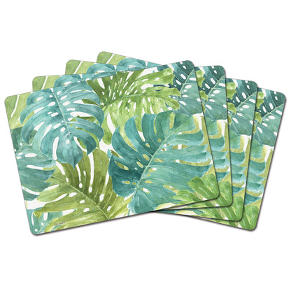 Cala Home Tropical Green Premium Decorative Hardboard Placemats 4 Pack Manufactured in the USA