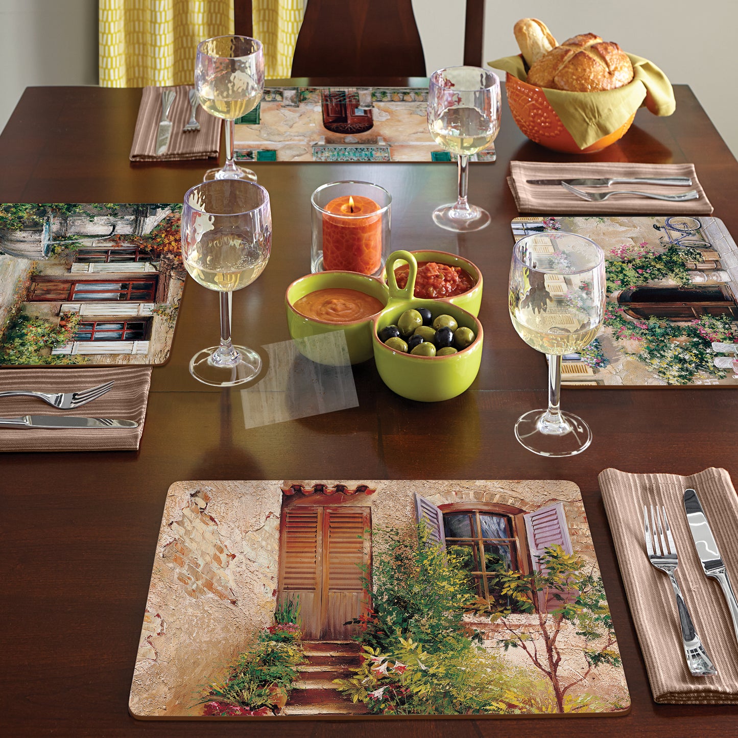 CounterArt Tuscan Doorways Premium Decorative Hardboard Tabletop Placemats 4-Pack Manufactured in The USA Heat Tolerant and Easily Wipes Clean