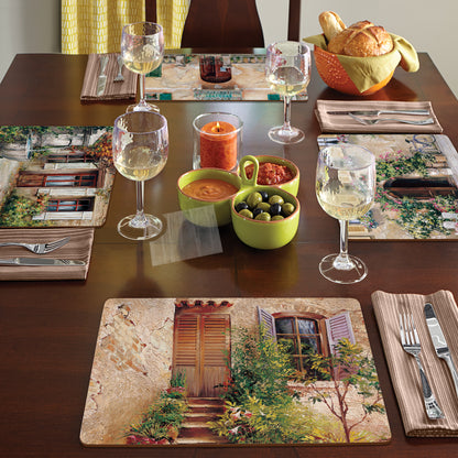 CounterArt Tuscan Doorways Premium Decorative Hardboard Tabletop Placemats 4-Pack Manufactured in The USA Heat Tolerant and Easily Wipes Clean