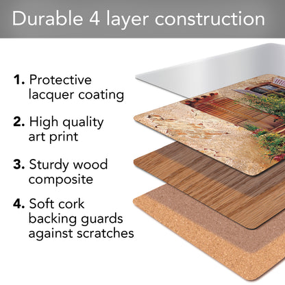 CounterArt Tuscan Doorways Premium Decorative Hardboard Tabletop Placemats 4-Pack Manufactured in The USA Heat Tolerant and Easily Wipes Clean