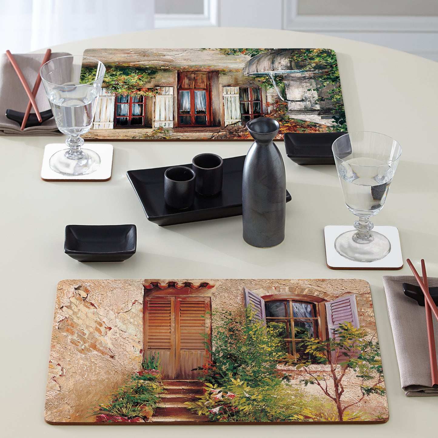 CounterArt Tuscan Doorways Premium Decorative Hardboard Tabletop Placemats 4-Pack Manufactured in The USA Heat Tolerant and Easily Wipes Clean