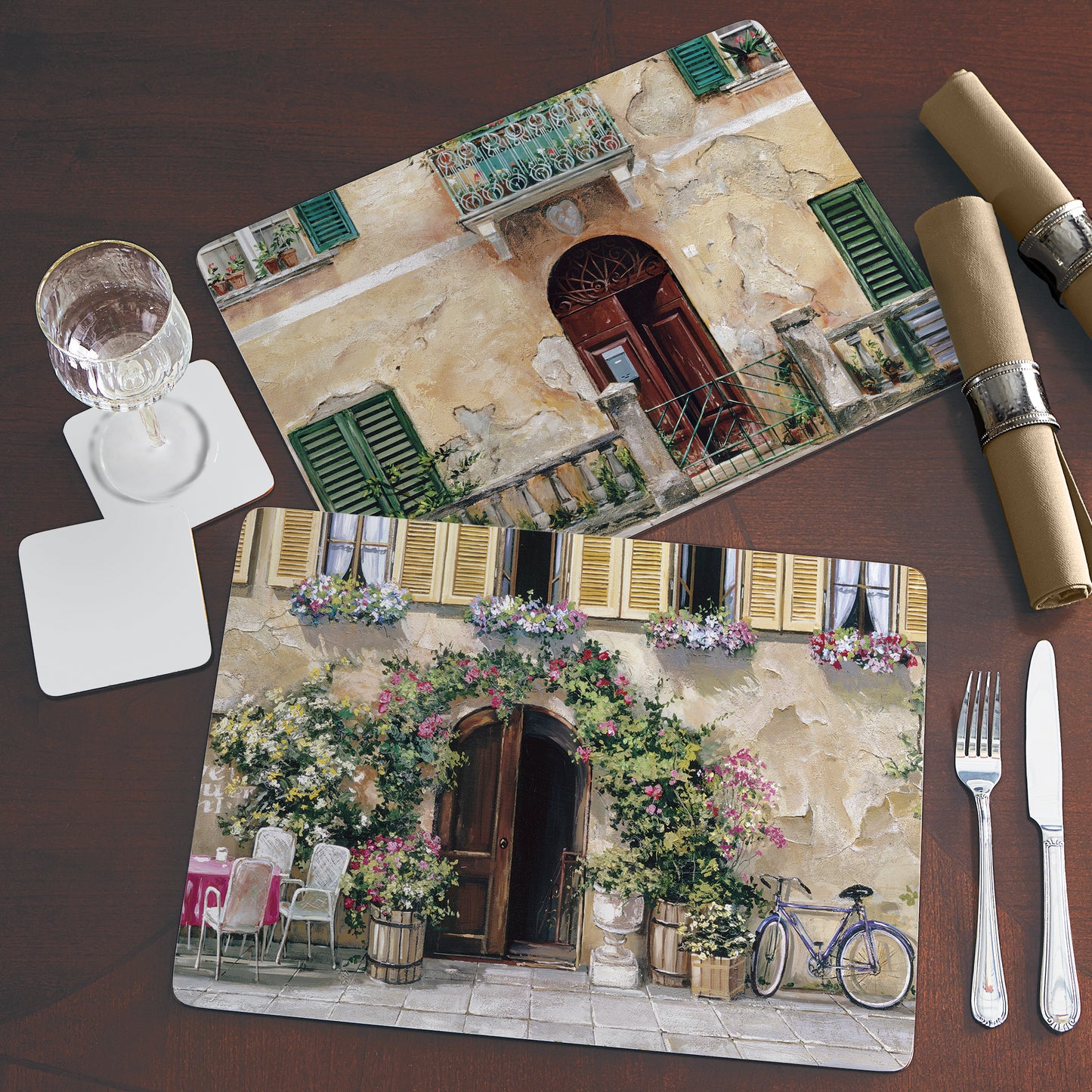 CounterArt Tuscan Doorways Premium Decorative Hardboard Tabletop Placemats 4-Pack Manufactured in The USA Heat Tolerant and Easily Wipes Clean