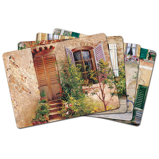 Cala Home Tuscan Doorways Assorted Premium Decorative Hardboard Placemats 4 Pack Manufactured in the USA