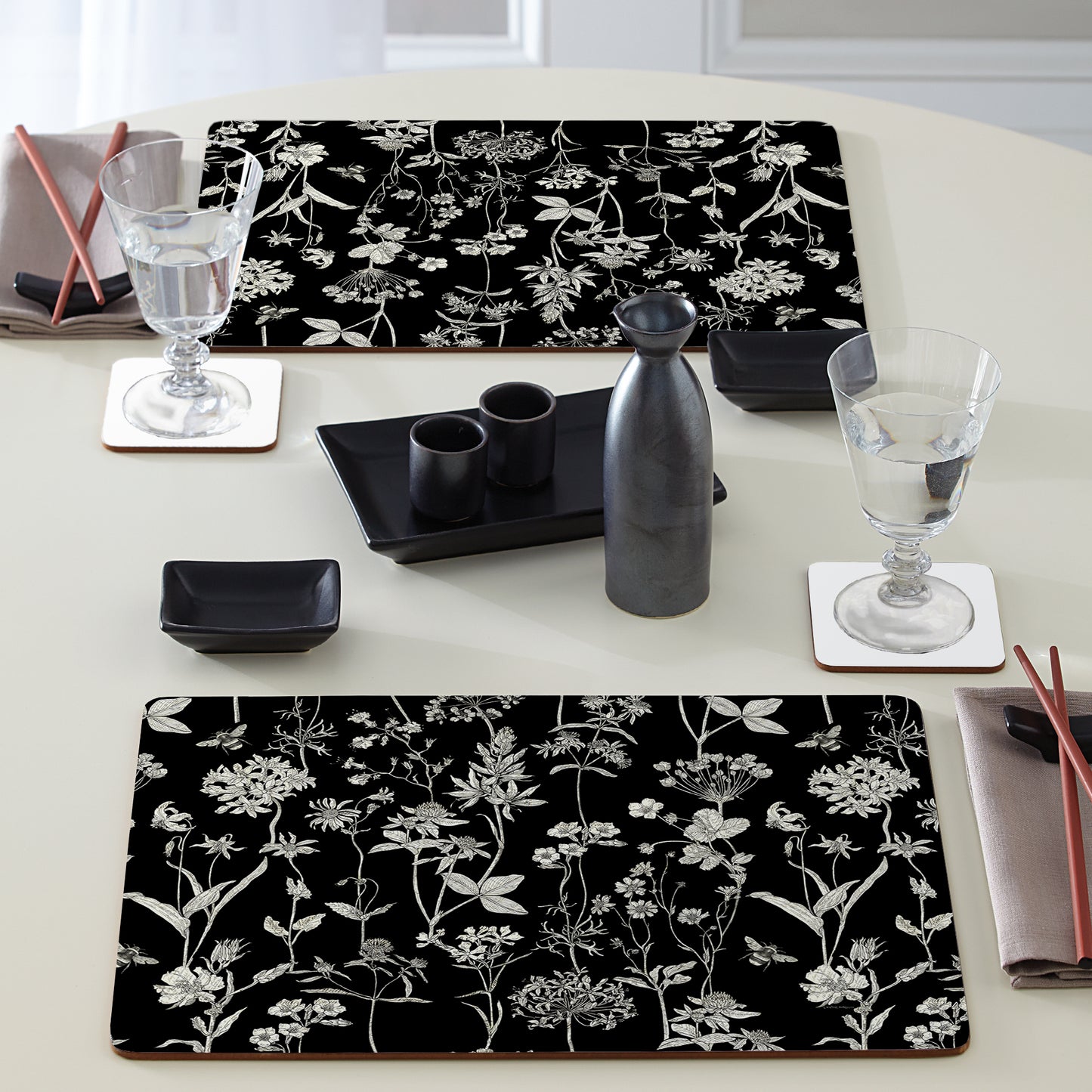 Cala Home Midnight Garden Premium Decorative Hardboard Tabletop Placemats 4-Pack Manufactured in The USA Heat Tolerant and Easily Wipes Clean