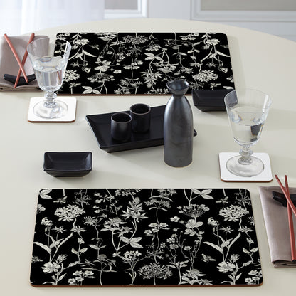 Cala Home Midnight Garden Premium Decorative Hardboard Tabletop Placemats 4-Pack Manufactured in The USA Heat Tolerant and Easily Wipes Clean