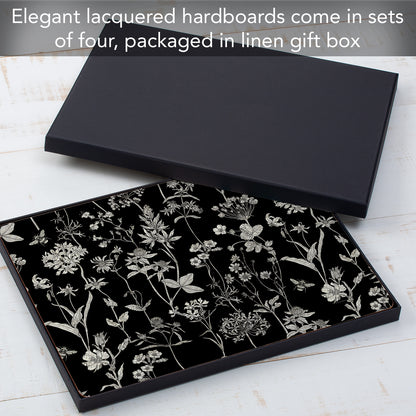 Cala Home Midnight Garden Premium Decorative Hardboard Tabletop Placemats 4-Pack Manufactured in The USA Heat Tolerant and Easily Wipes Clean
