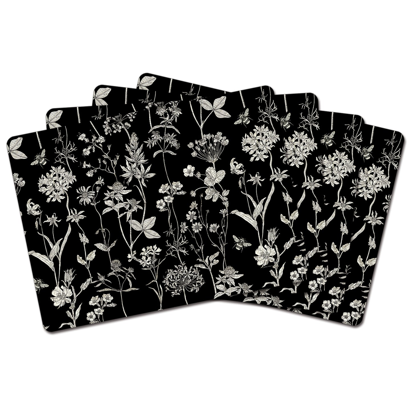 Cala Home Midnight Garden Premium Decorative Hardboard Placemats 4 Pack Manufactured in the USA