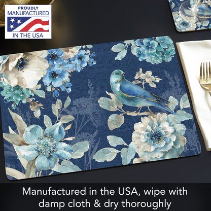 Cala Home Indigold Floral Premium Decorative Hardboard Tabletop Placemats 4-Pack Manufactured in The USA Heat Tolerant and Easily Wipes Clean