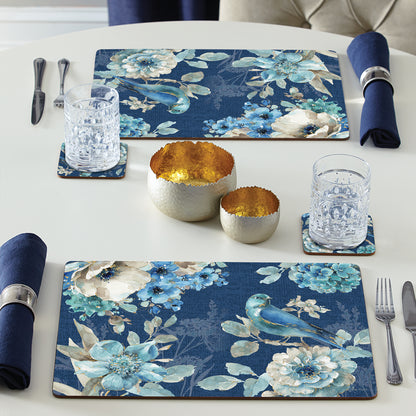 Cala Home Indigold Floral Premium Decorative Hardboard Tabletop Placemats 4-Pack Manufactured in The USA Heat Tolerant and Easily Wipes Clean