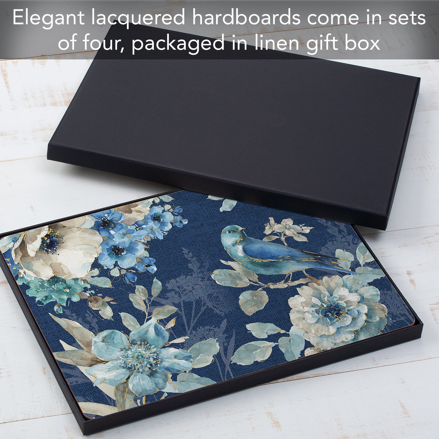 Cala Home Indigold Floral Premium Decorative Hardboard Tabletop Placemats 4-Pack Manufactured in The USA Heat Tolerant and Easily Wipes Clean