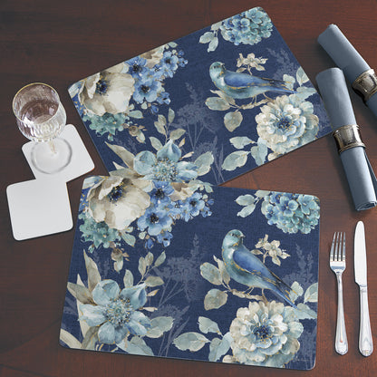 Cala Home Indigold Floral Premium Decorative Hardboard Tabletop Placemats 4-Pack Manufactured in The USA Heat Tolerant and Easily Wipes Clean